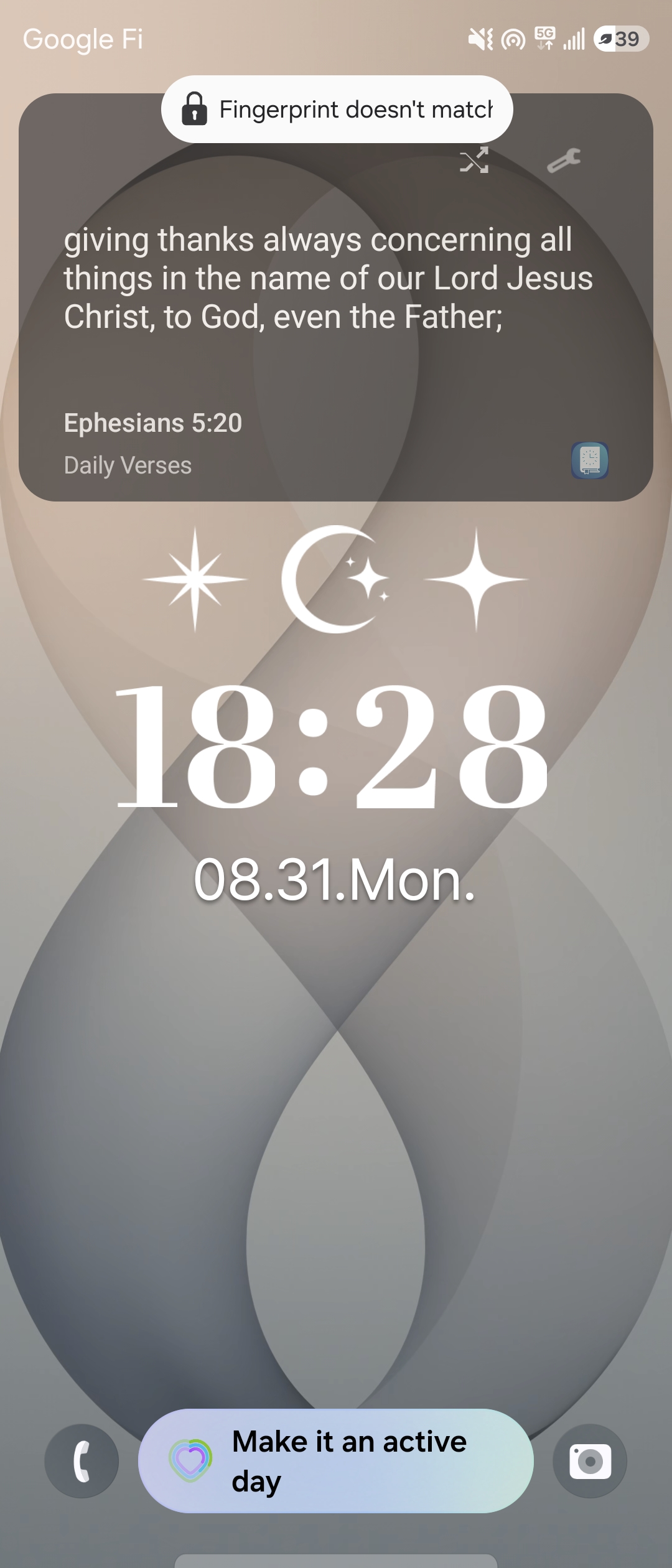Step 6: Final lock screen showing Scripture verse cleanly above the clock
